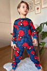 Erkek Çocuk Ağ ve Örümcek Adam Kafa Baskılı Lacivert Pijama Takımı