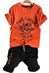 Erkek Çocuk Kedi ve Yazı Baskılı Turuncu T-Shirt Şortlu Takımı
