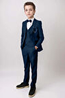 Erkek Çocuk Blazer Ceketli, Cepken Yelekli Lacivert Takım Elbise 5-9 Yaş