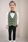 Erkek Bebek Takım Elbise Çizgili Yelekli Yosun Yeşili Alt Üst Takım