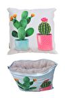 Kaktüs Baskılı Battaniyeli Opsiyonel Yastık Kırlent