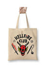 Stranger Things - Hellfire Club Beyaz Bez Çanta Uzun Saplı Alışveriş Çantası Plaj Çantası