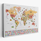 Harita Sepeti Dünya Haritası Ülke Bayraklı ve Başkentli Kanvas Tablo 1941