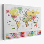 Harita Sepeti Dünya Haritası Ülke Bayraklı ve Başkentli Kanvas Tablo 1945