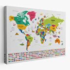 Harita Sepeti Dünya Haritası Ülke Bayraklı ve Başkentli Kanvas Tablo 1951