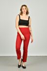 FA Pantolon Kadın Paçaları Düğmeli Dar Kalıp Pantolon 6001 Kırmızı