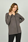 Detay Triko Kadın V Yaka Taş Detaylı Uzun Kol Bluz 4506 Gri