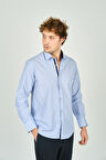 De Leone Erkek Slim Fit Uzun Kollu %100 Pamuk Gömlek 2008 Açık Mavi