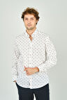 De Leone Erkek Slim Fit Desenli Uzun Kol %100 Pamuk Gömlek 2041 Ekru