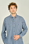 Mugi Erkek Ekoseli Uzun Kollu Çift Cepli %100 Pamuk Gömlek 1001 Mavi