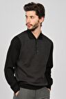 Woolman Erkek Desenli Polo Yaka Yün Kazak 1572113 Siyah