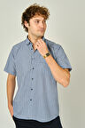 Mugi Erkek Ekoseli Yaka Düğmeli Kısa Kollu Pamuklu Gömlek 3008 Mavi