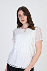 Ella Camelia Kadın Dantel Desenli Bluz 19E064 Ekru