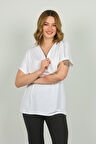 Ella Camelia Kadın Fermuarlı Kısa Kol Bluz 20E038 Beyaz