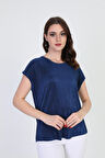 Ella Camelia Kadın Yakası Taş Detaylı Desenli Bluz 19E070 Lacivert