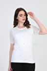 Ella Camelia Kadın Taş Detaylı Bluz 19E056 Ekru
