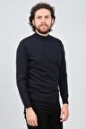 Çizgi Triko Erkek Yarım Balıkçı Yaka Düz Kazak 42564252 Lacivert