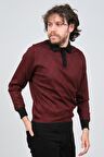 Pave Erkek Polo Yaka Desenli Yün Kazak 4537094 Bordo