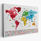 Harita Sepeti Dünya Haritası Ülke Bayraklı ve Başkentli Kanvas Tablo 1959