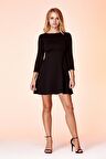 Siyah Fitted/vücuda Oturan Truvakar Kollu ve Volanlı Premium Örme Mini Elbise 110060