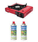 Tekli Portatif Ocak Kırmızı+2 Adet 220 Gr Kartuş Set