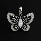 Zirkon Taşlı Kelebek Formlu Gümüş Renk Xuping Kolye Ucu