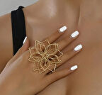 Lotus Çiçeği Formlu Büyük Altın Kaplama Yüzük