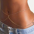 Gold Kadın İkili Taş Detaylı Top Zincir Vücut Zinciri - Vücut Aksesuarı- Bel Zinciri