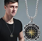 Gümüş Pusula Model Erkek Zincir Kolye