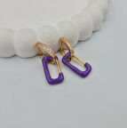 Gold Zirkon Taş Detaylı Mor Küpe