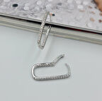 Gümüş Beyaz Zirkon Taşlı J Model Halka Küpe