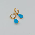 Gold Mavi Damla Kesim Taşlı Sallantılı Küpe