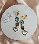 Gold Nazar Detaylı Dört Yapraklı Yonca Küpe