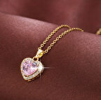 Gold Kalpli Pembe Zirkon Taşlı Ciddi İlişki Kolyesi