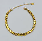 Gold Renk Çelik Arpa Zincir Model Kadın Bileklik - Kararmaz, Suya Dayanıklı