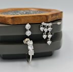 Gümüş Renk Xuping Üçlü Zirkon Taş Detaylı Şık Kadın Küpe Seti