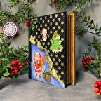 Uretti - Funda 1603 - El Yapımı Yılbaşı Temalı Ahşap Kitap Şeklinde Dekoratif Kutu - 17 x 20 cm