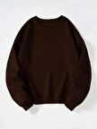 Kadın Oversize Bisiklet Yaka Basic Düz Sweatshirt