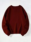 Kadın Oversize Bisiklet Yaka Basic Düz Sweatshirt