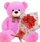 Sevimli 90 cm Peluş Ayı ile Premium Yumoş Kırmızı Peluş Ayıcık Buketi