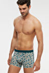 Erkek Yeşil Desenli Pamuklu Likralı Boxer