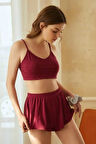 Dodes Kadın Bordo Şortlu Kaşkorse Gecelik Takım