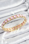 Dodes Dodes Pirinç Pembe Zirkon Taşlı Kare Model Gold Renk Lastikli Kadın Bileklik TG27BB7499