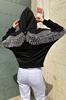 Sırtı Kanat Crystal Taşlı Cepli Kapüşonlu Iki Iplik Kadın Sweatshirt