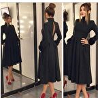 Toridas Günlük Sırt Dekolteli Pileli Kadın Elbise 712siyah3