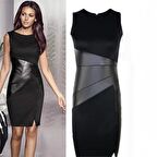 Toridas Günlük Deri Detaylı Kolsuz Kadın Elbise	 851siyah