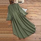 Toridas Günlük Salaş Büzgü Detaylı Yazlık Uzun Kadın Elbise bt360haki