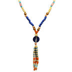 El Yapımı Etnik Ahşap Kombinli Mavi Renk Geçişli Tekerlek Detaylı Otantik Kolye