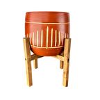 Ev Dekorasyon Aksesuar Dik Çizgi Desenli Toprak Saksı Saksılık Salon Çiçeklik 4 Ayaklı - 19 CM