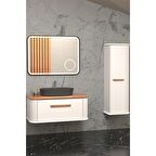 CASSE 100 CM ANTRASİT LAVABOLU BANYO DOLABI BEYAZ / KAYIN - BOY DOLAP DAHİL